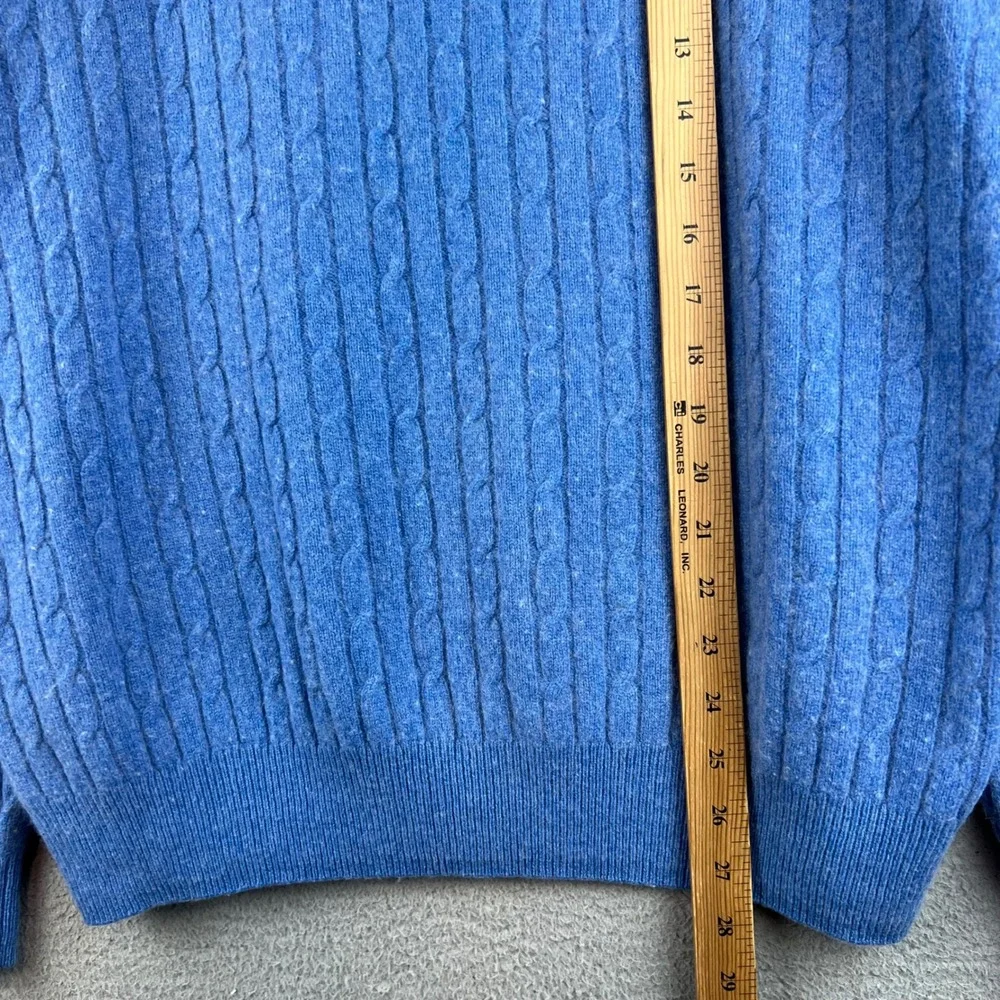 Daniel Bishop Mens 100% Cashmere Cable Knit Quarter Zip Sweater Blue Large